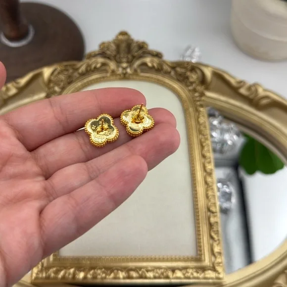 Lucky Alhambra Clover Gold Plated Sterling Silver Earrings with Logo - Picture 9 of 11